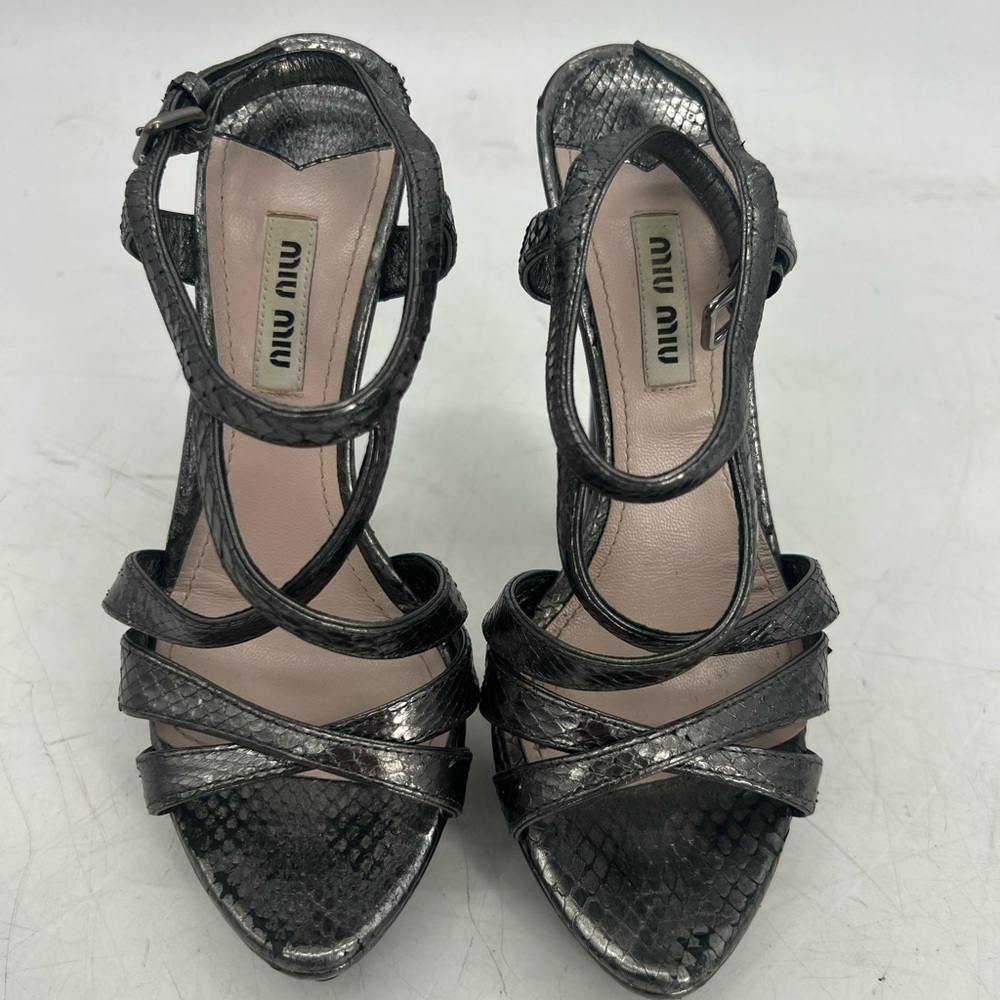 Miu Miu Metallic Python Print Heels - image 2